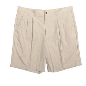 Ashworth Pleated 100% Cotton Chino Golf Shorts‎ Beige Men's Size 38